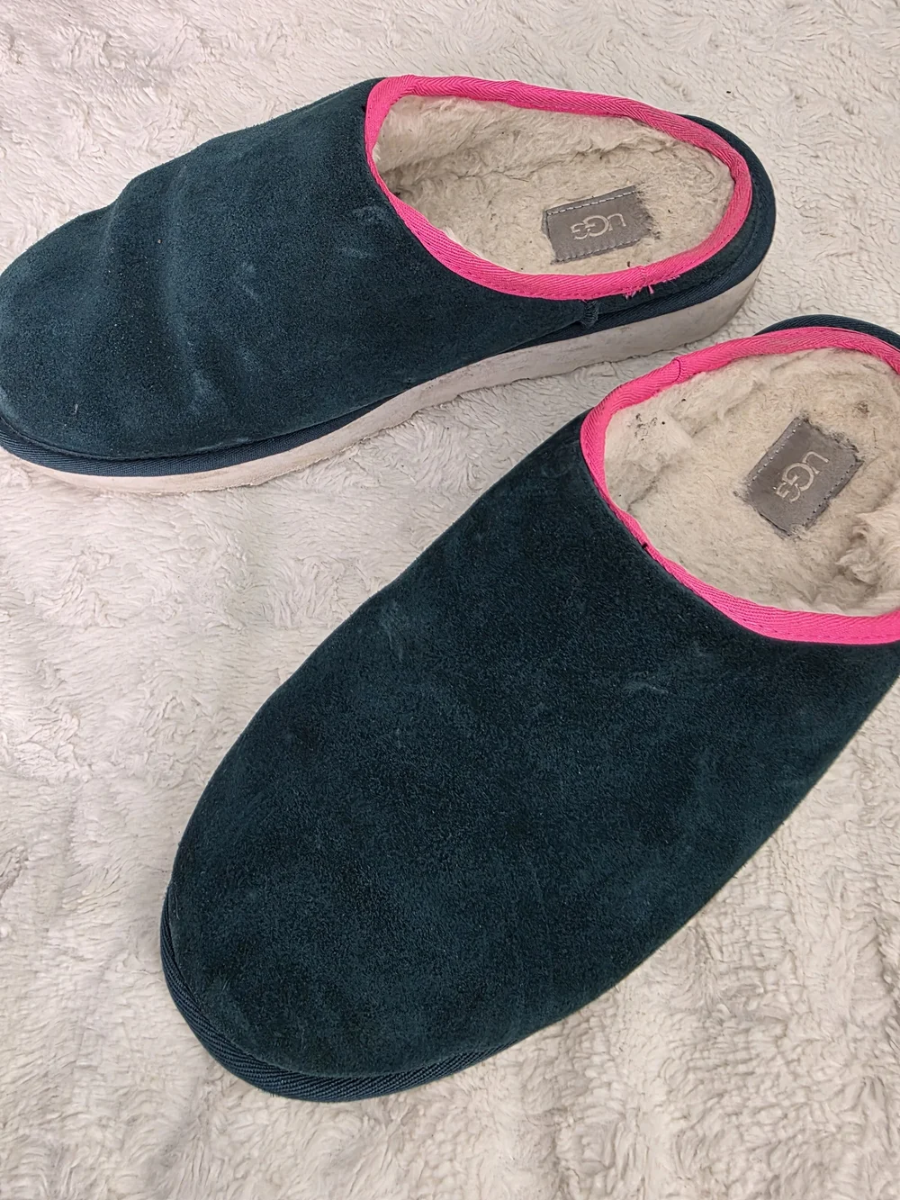 UGG Teal Slip-On Slippers with Pink Accent